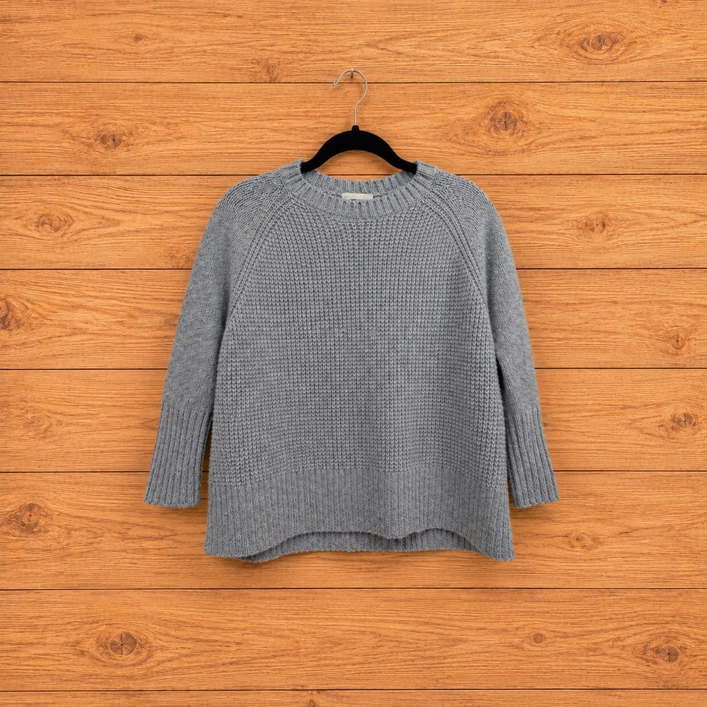 Gray Waffle Knit Sweater Cozy Crew Neck Ribbed Hem Preppy Loft XS
